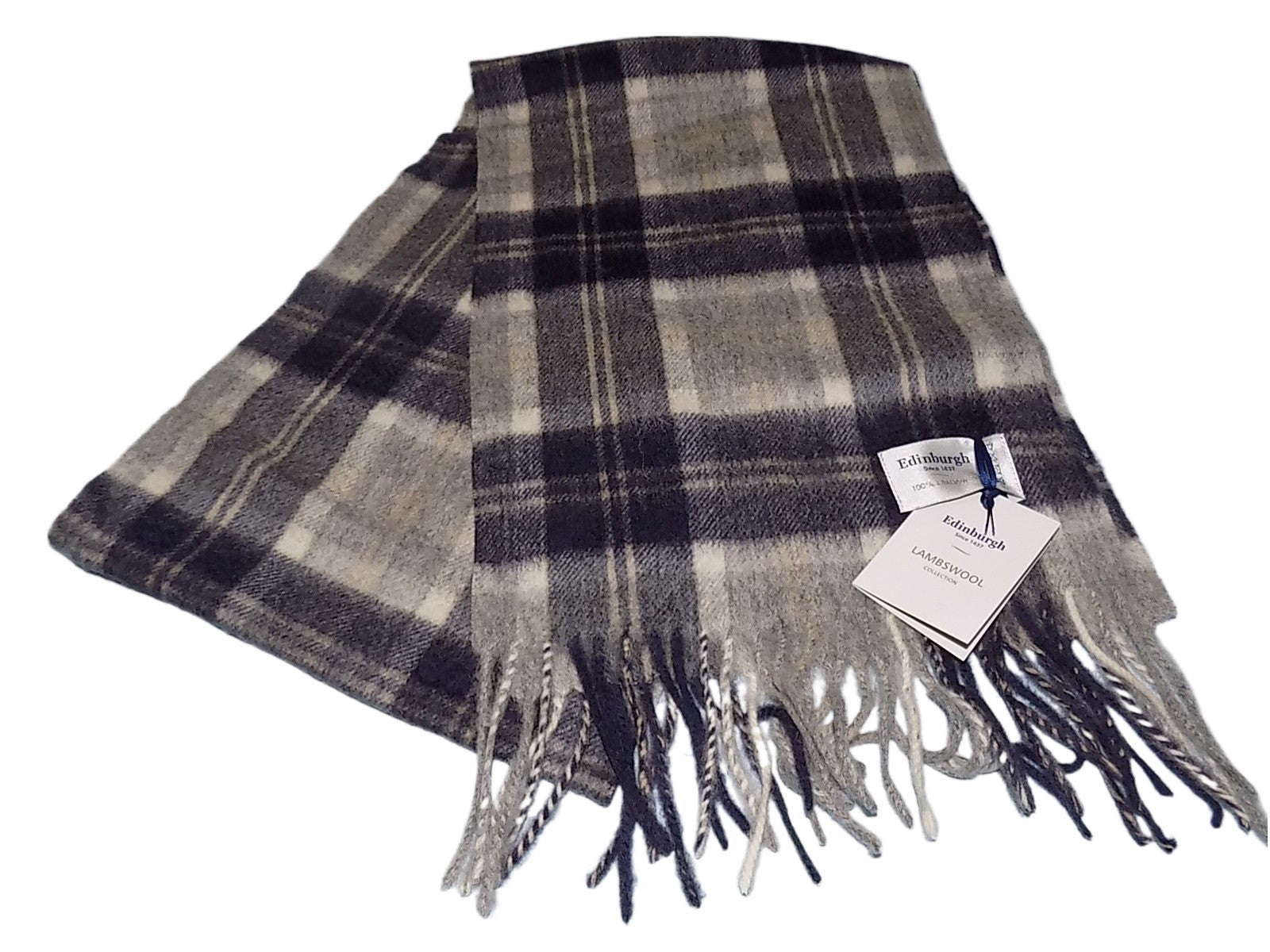 Edinburgh 100% Lambswool Scottish Multicolour Scarf Bannockbane Silver Tartan