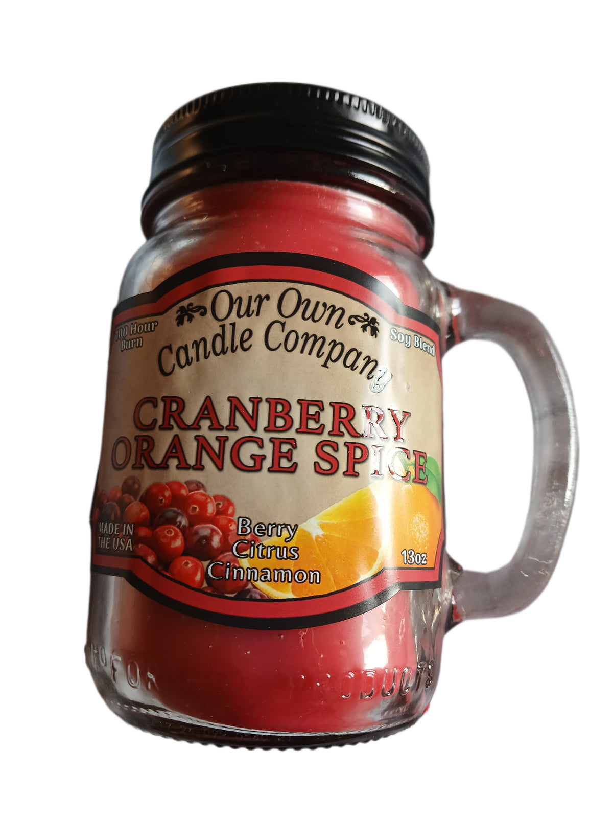 Our Own Candle 13oz Cranberry Orange Spice Scented Jar Candle 100 hr burn time