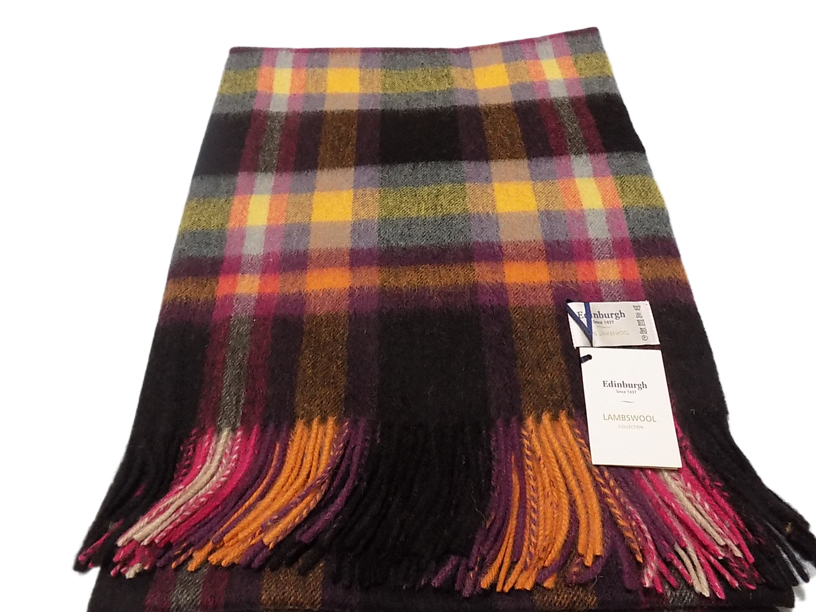 Edinburgh Tartan 100% Lambswool Large Stole Scarf Deco Check Ginger