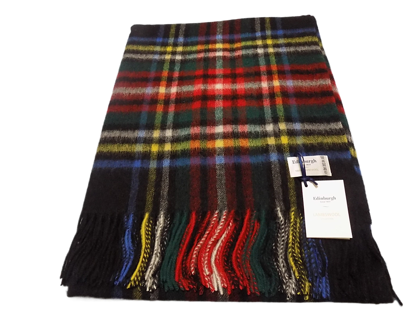 Edinburgh Tartan 100% Lambswool Large Stole Scarf Stewart Black