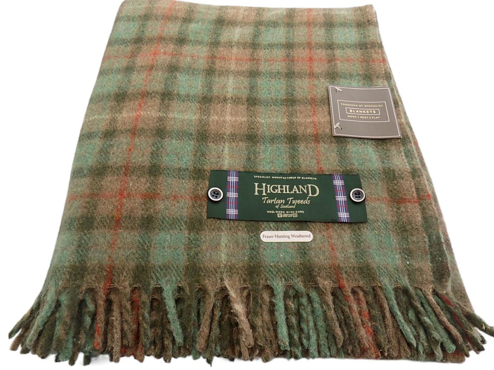 Highland Wool Blend Tartan Blanket / Throw Extra Warm Fraser Hunting Weathered Tartan