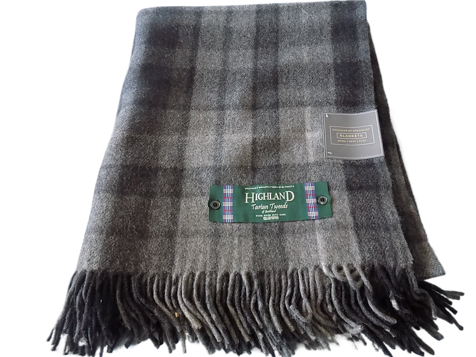 Highland Wool Blend Tartan Blanket / Throw Buchanan Grey Tartan