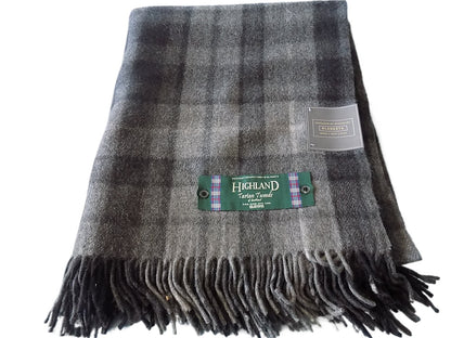 Highland Wool Blend Tartan Blanket / Throw Buchanan Grey Tartan