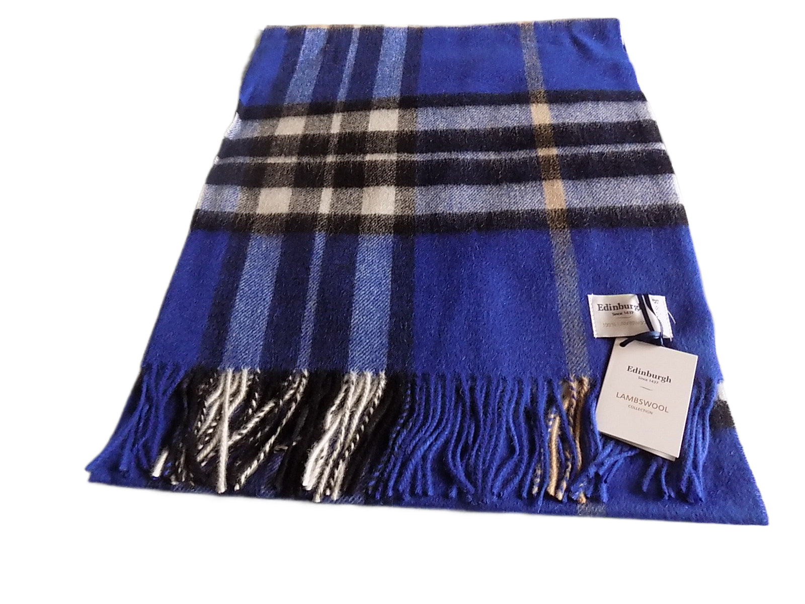 Edinburgh Hos 100% Lambswool Wide Scarf Enlarged off ctr Scotty Thom Ultramarine