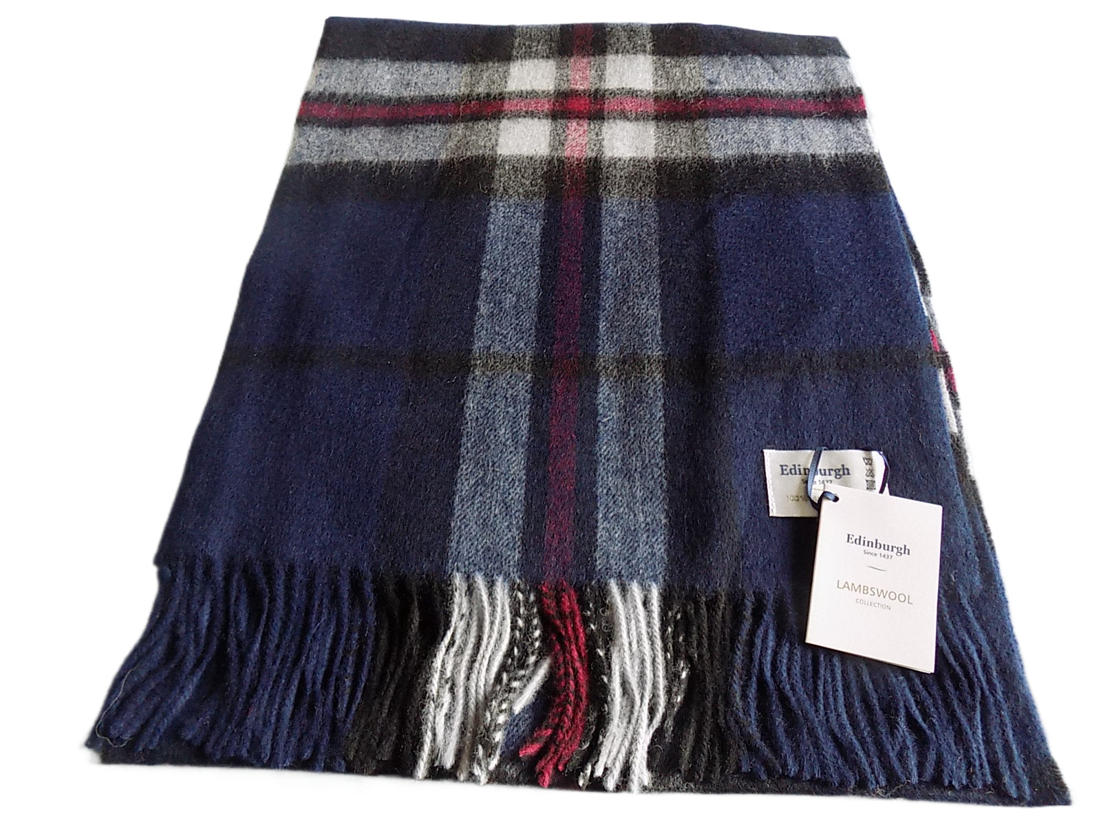 Edinburgh Hos 100% Lambswool Wide Scarf Thomson Navy