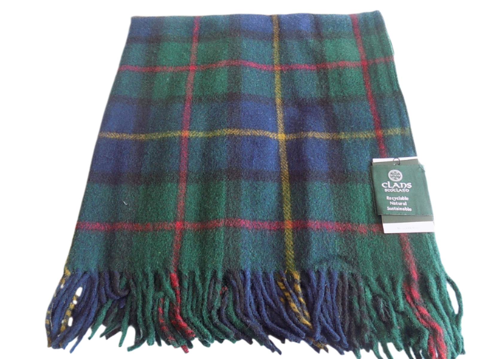 Highland wool blend tartan blanket throw in Stewart Natural Dress Tartan, premium wool throw blanket, classic blanket with wool, luxury wool blanket.