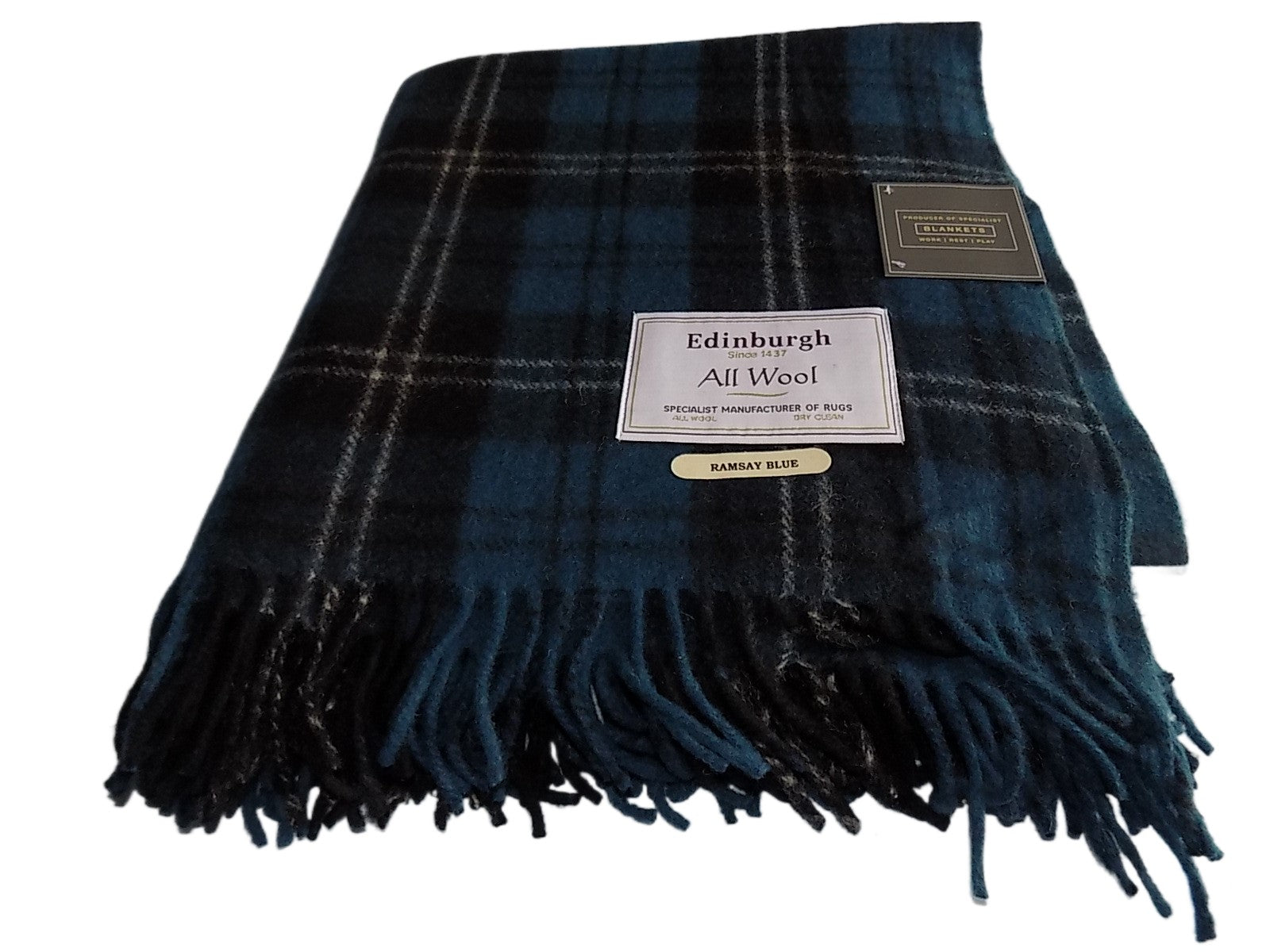 Edinburgh Wool Blend Tartan Blanket / Throw Extra Warm Ramsay Blue Tartan