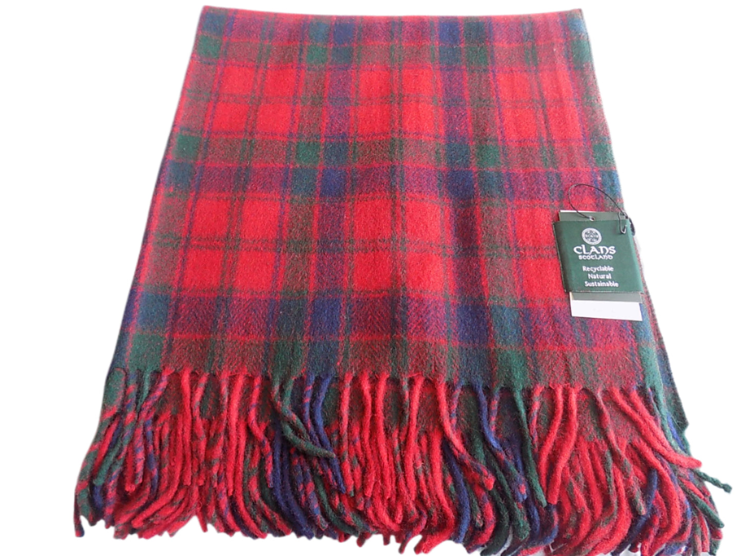 Highland wool blend tartan blanket throw in Robertson Red Tartan, inspired by Scotland traditional clothing and styled with kilt for women.