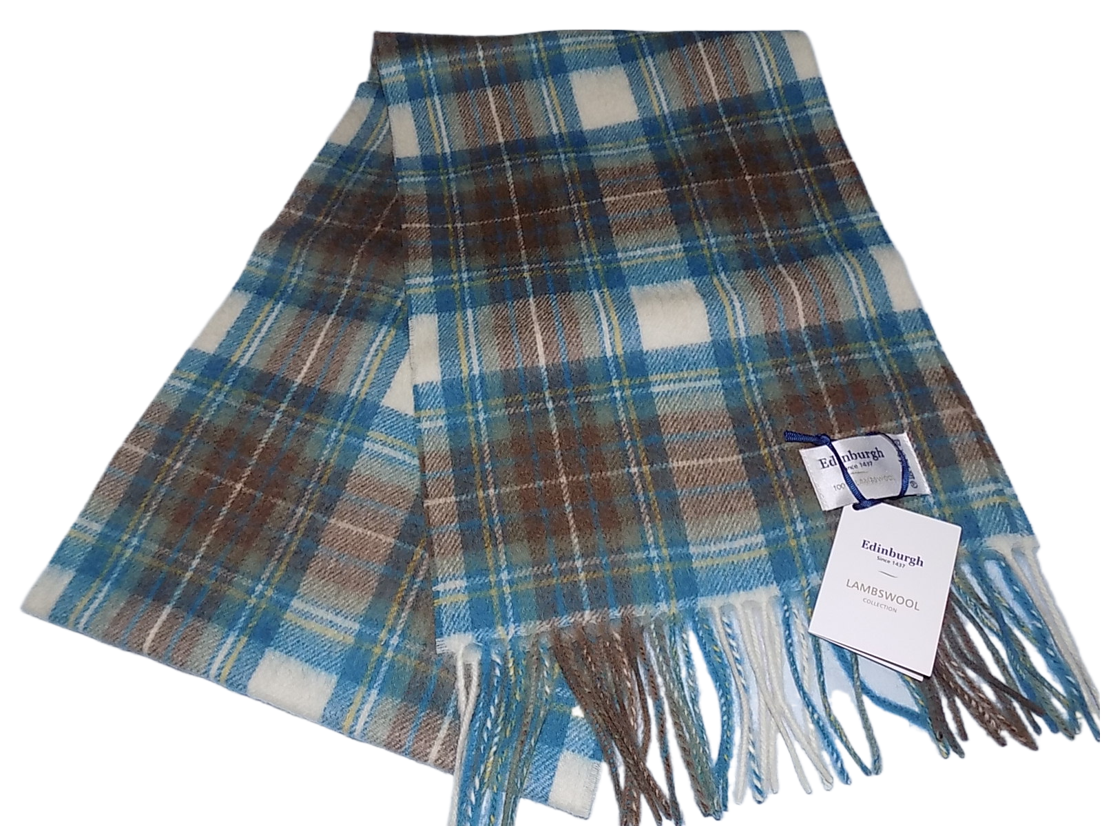 Edinburgh 100% Lambswool Multicolour Scarf Stewart Mute Blue Tartan