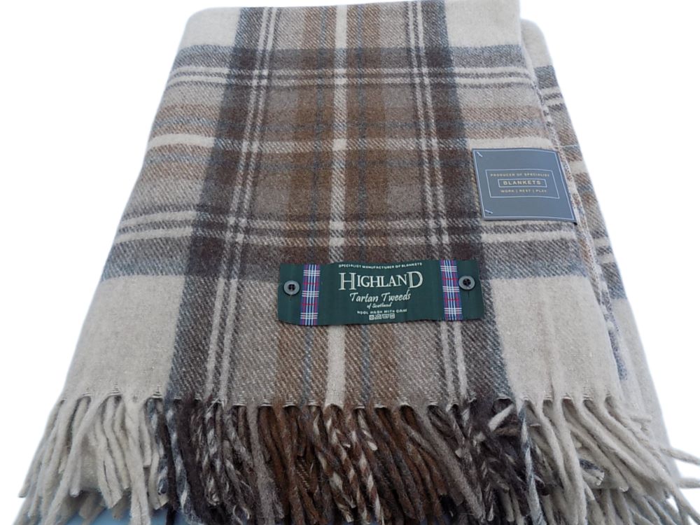 Wool Knee Blanket/Throw Stewart Natural Dress Tartan