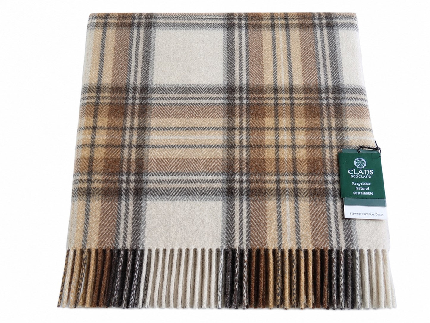 Highland Wool Blend Tartan Blanket / Throw Stewart Natural Dress Tartan