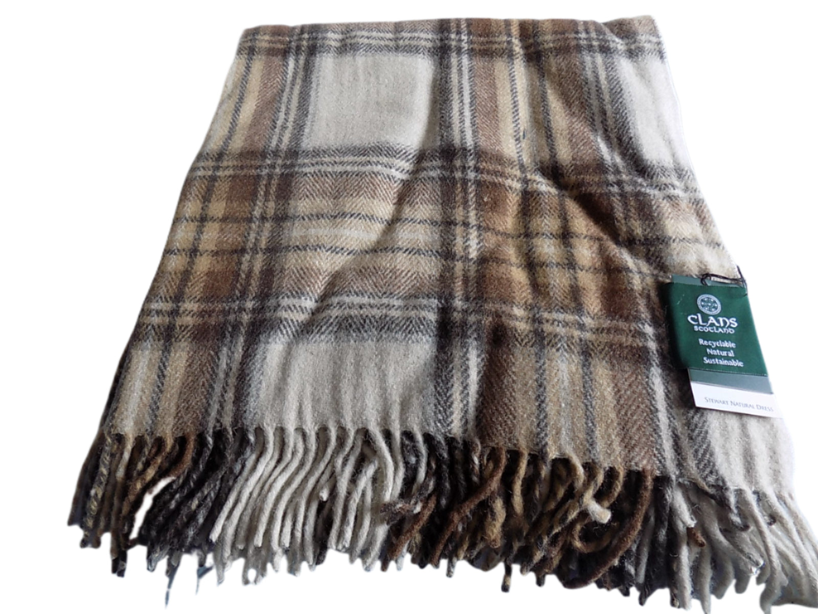 Highland Wool Blend Tartan Blanket / Throw Stewart Natural Dress Tartan