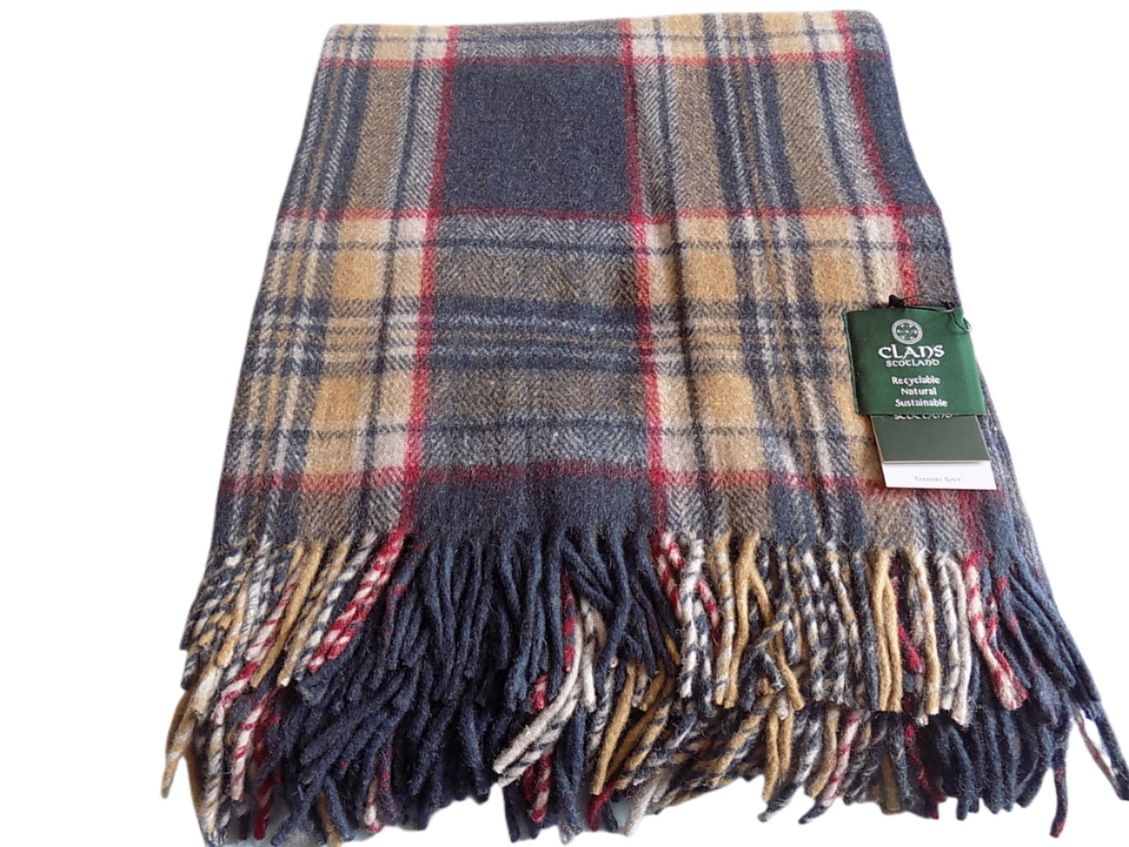 Highland Wool Blend Tartan Blanket / Throw Stewart Navy Tartan