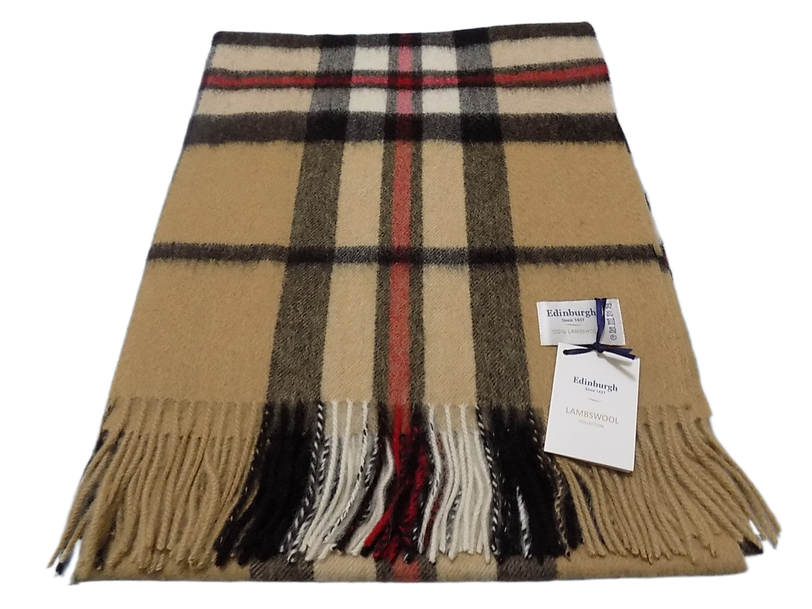 Edinburgh Tartan 100% Lambswool Large Stole Scarf Thomson Camel