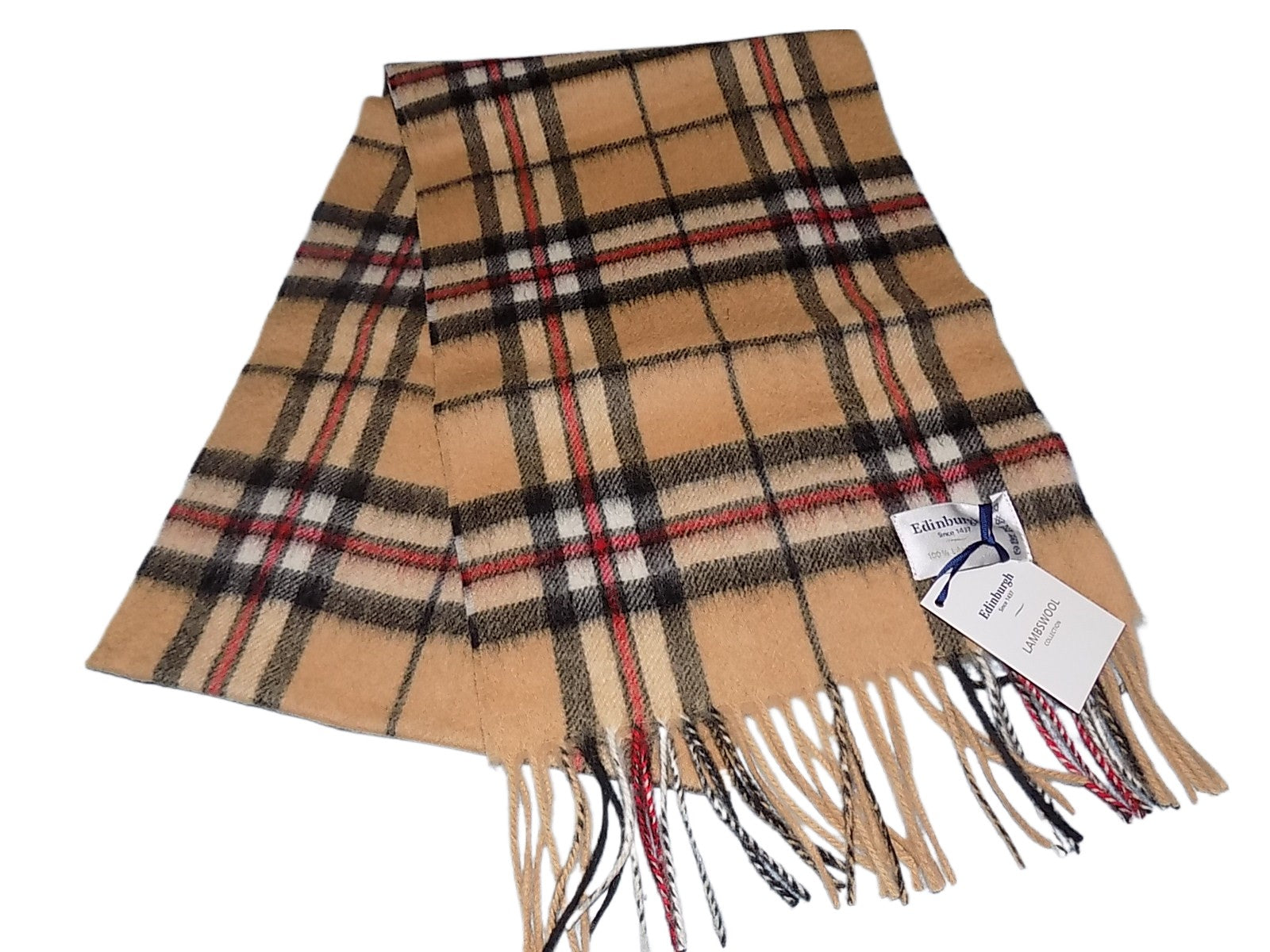 Edinburgh 100% Lambswool Scottish Tartan Multicolour Scarf Thomson Camel Tartan