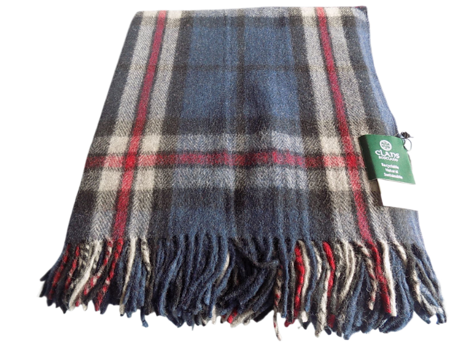 Highland wool blend tartan blanket throw in Thomson Navy Tartan, styled as cotton throw, inspired by Scotland traditional clothing and kilt for women.