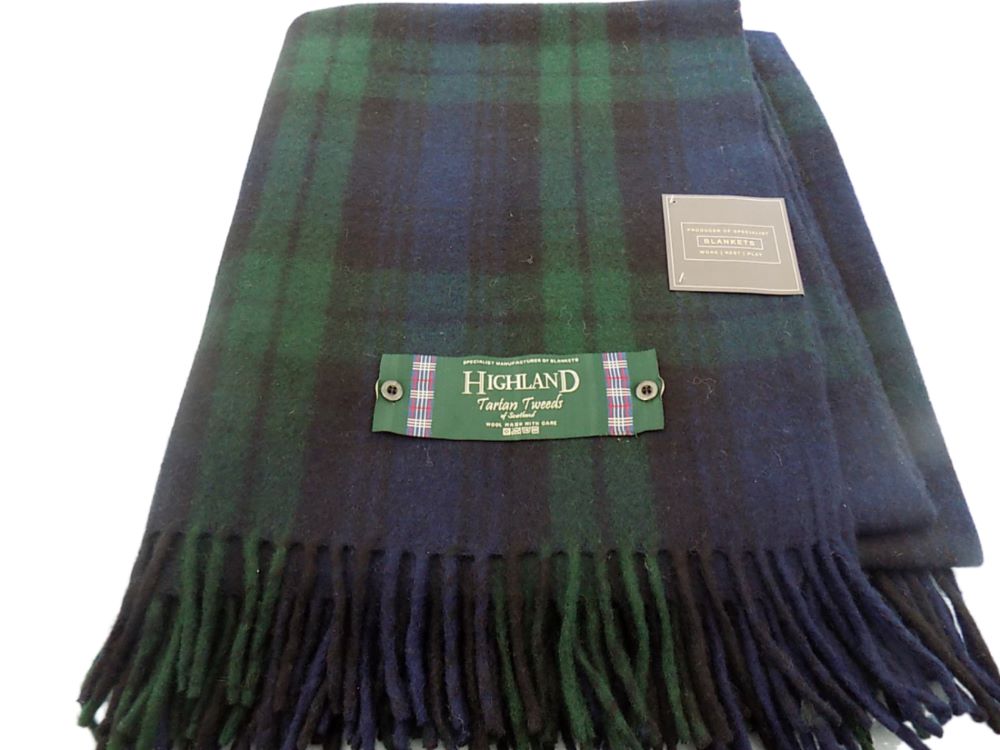 Highland Wool Blend Tartan Blanket / Throw Extra Warm Black Watch Tartan