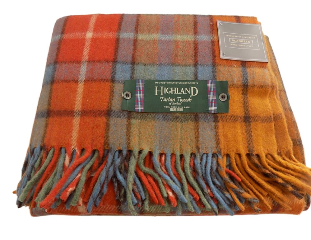 Highland Wool Blend Tartan Blanket / Throw Extra Warm Buchanan Antique