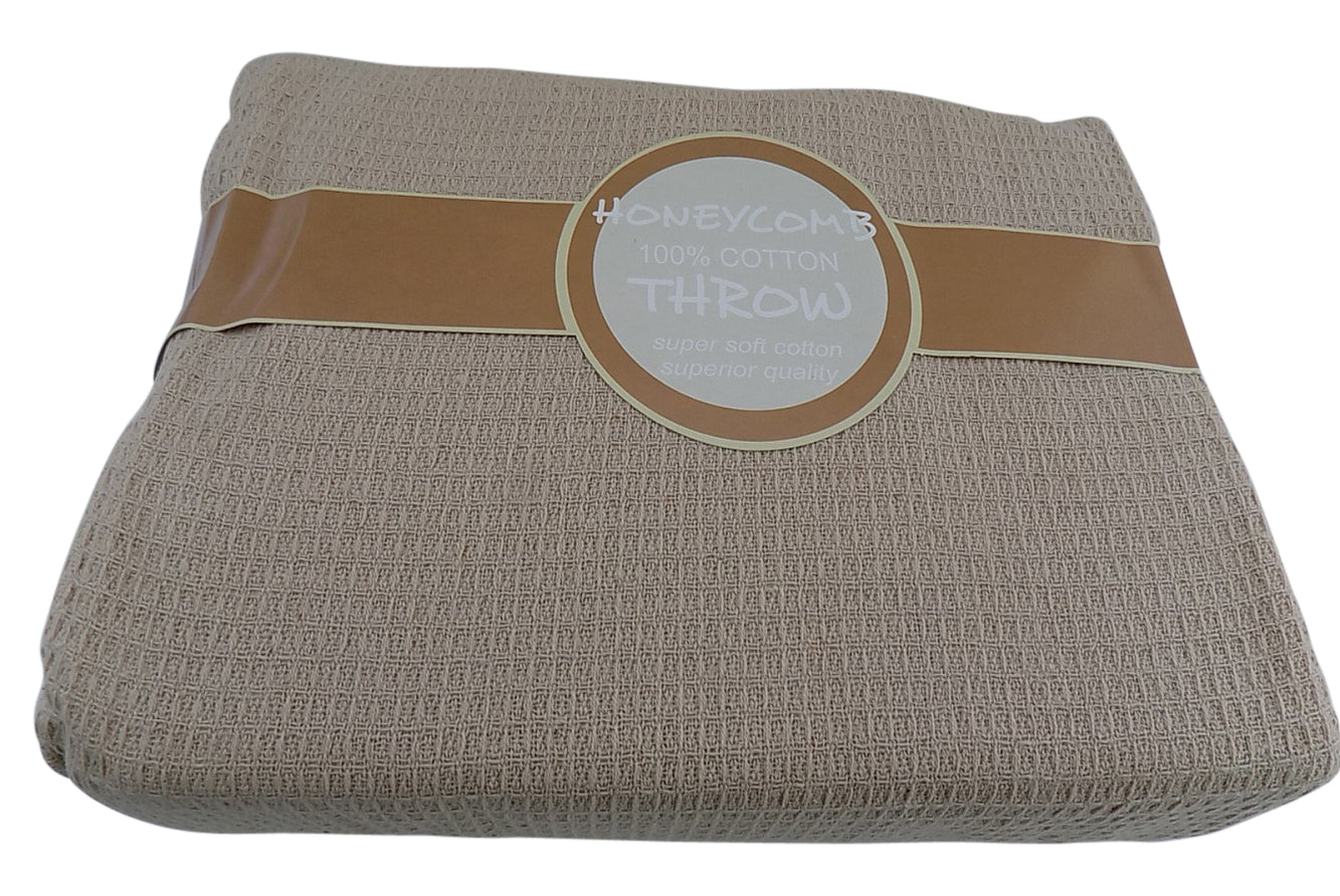 Honeycomb Throw Double Size 90" x 100" (229cm x 254cm) Colour Beige