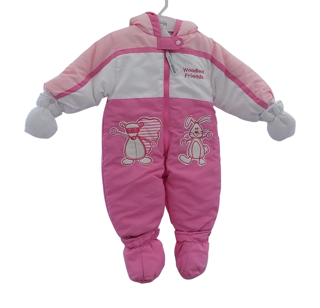 Snowsuit Hooded Woodland Friends Pink & White 6-9 mths