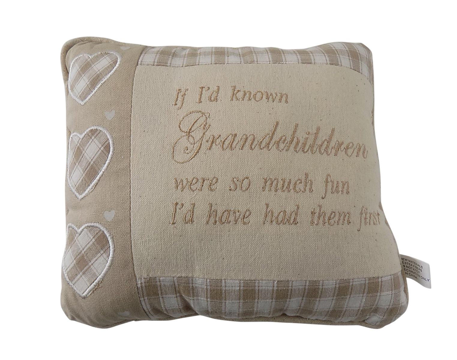 Rustic Country Farmhouse Grey & Brown Checked Grandchildren Cushion