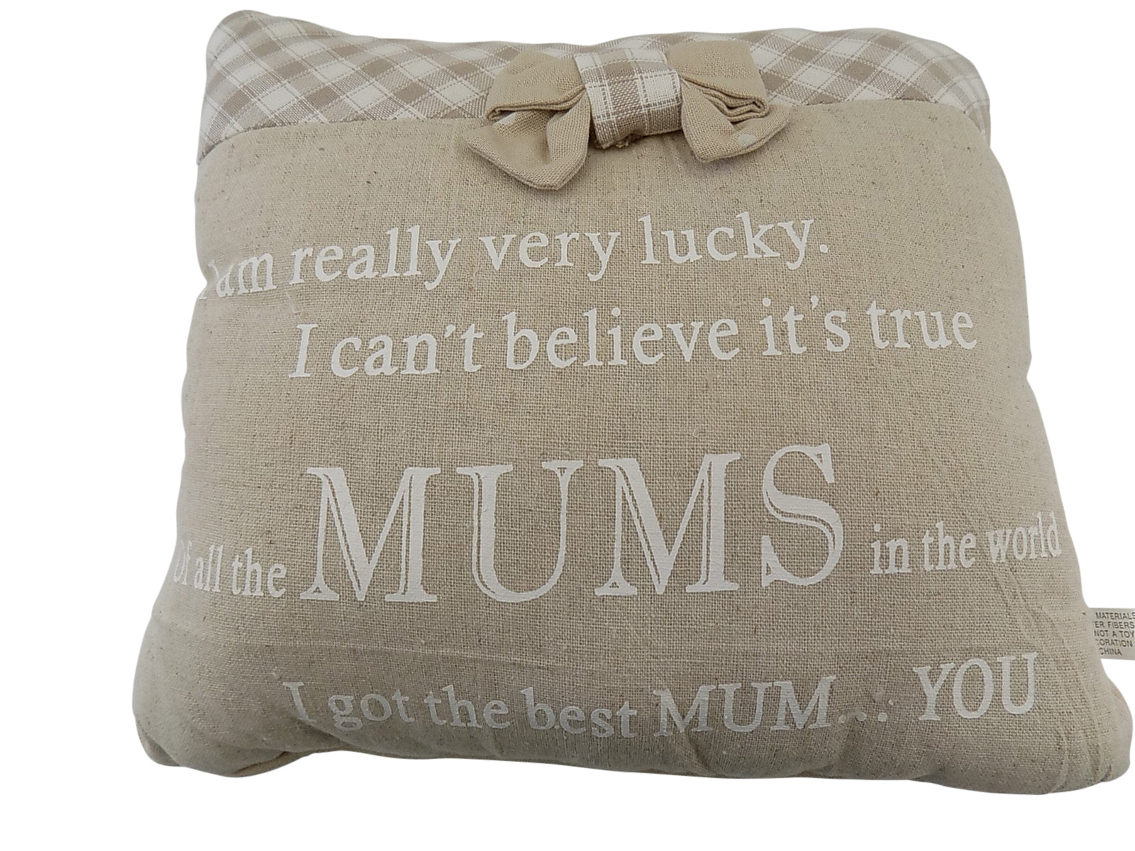 Rustic Country Farmhouse Grey & Brown Checked Mums Cushion