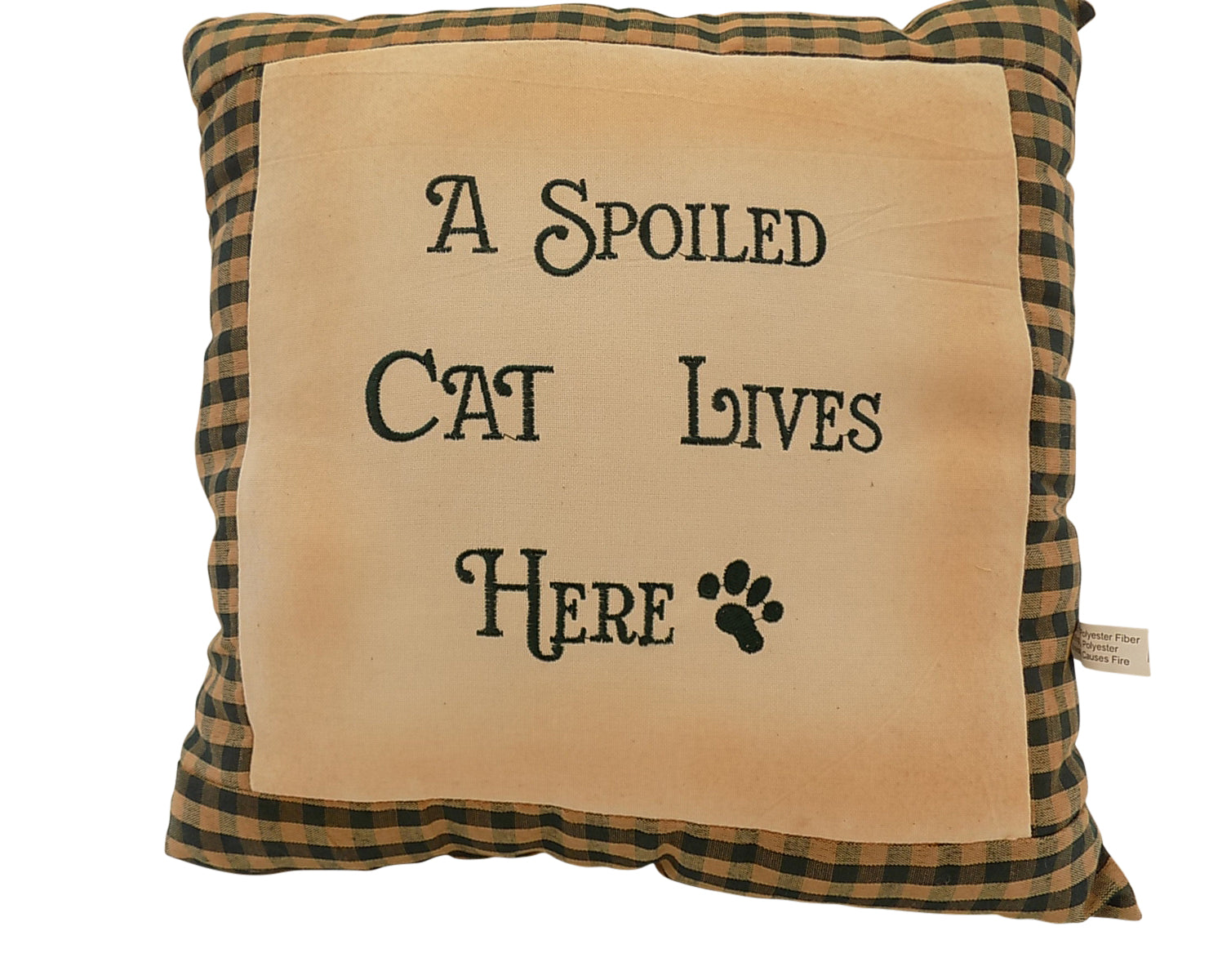 Rustic Country Farmhouse Green & Cream (A Spoiled Cat Lives Here) Cushion