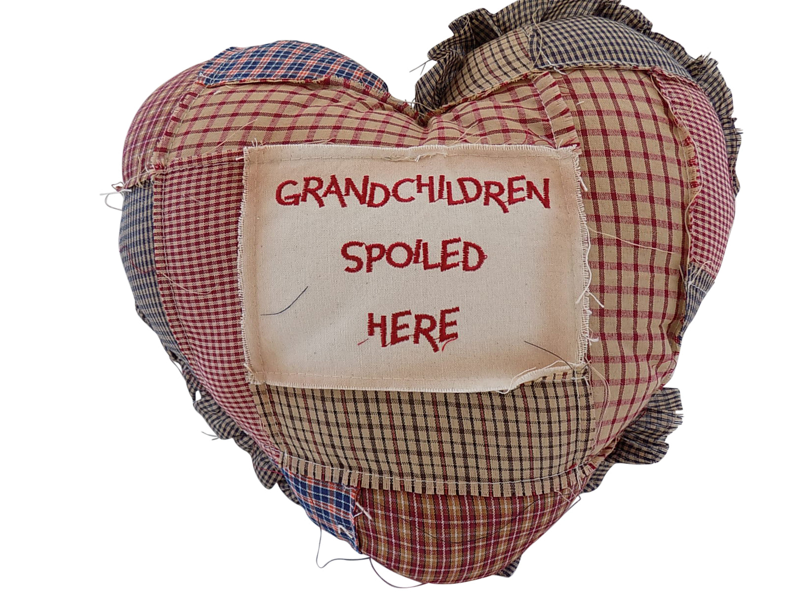 Rustic Country Farmhouse Heart Shaped (Grandchildren Spoiled Here) Cushion