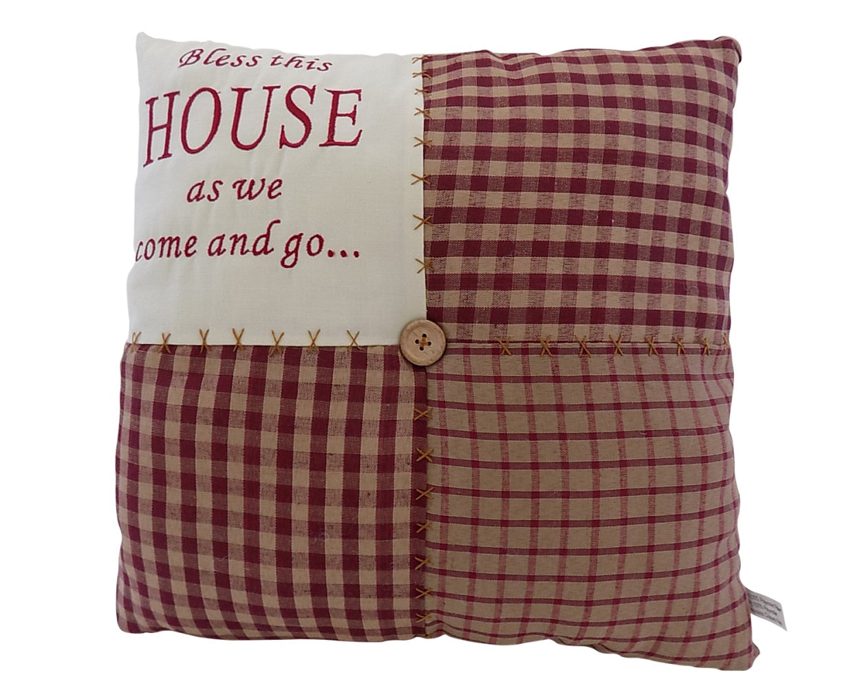 Rustic Country Farmhouse Maroon & Cream (Bless this House as we come go) Cushion