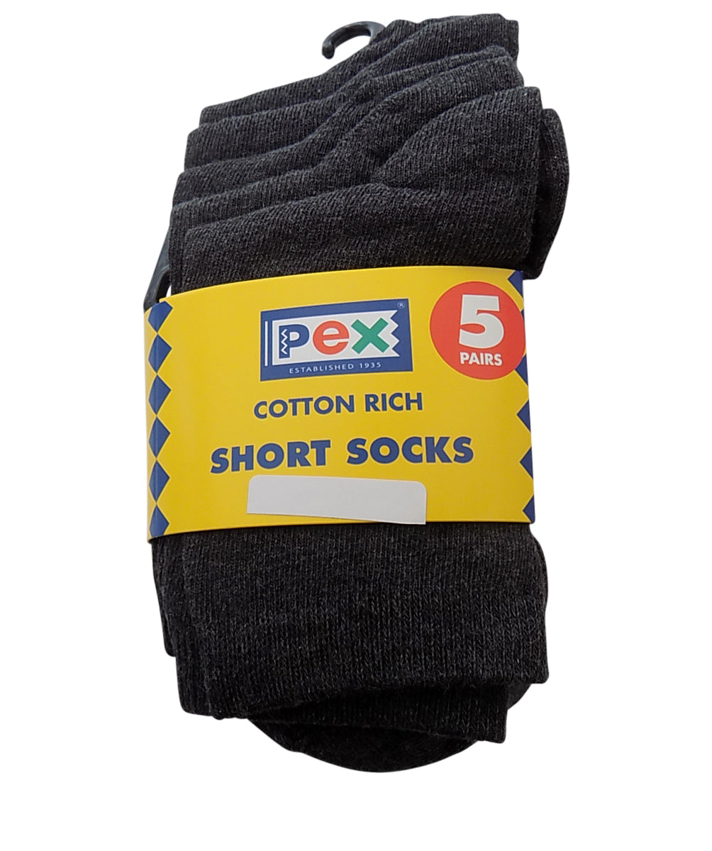 PEX Short School Award 5 Pairs Boy's/Girls Socks Charcoal Grey