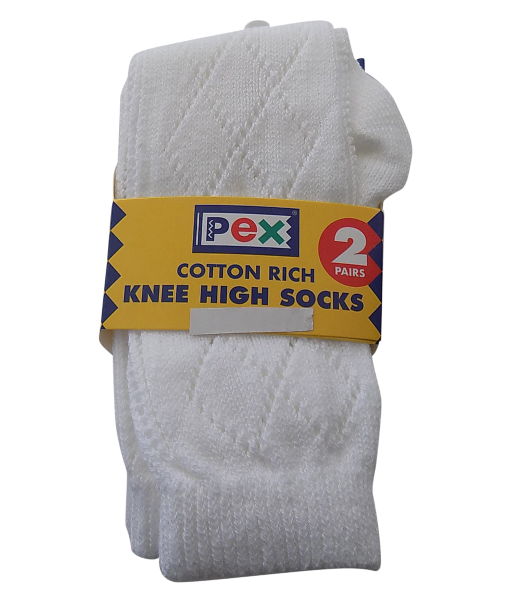 Pex Knee High Pearl 2 Pairs Girl's Socks White