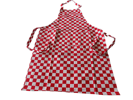 School Red & White Checked Apron with front pocket Suitable for Crafts Cooking Painting Woodwork DT Home Economics