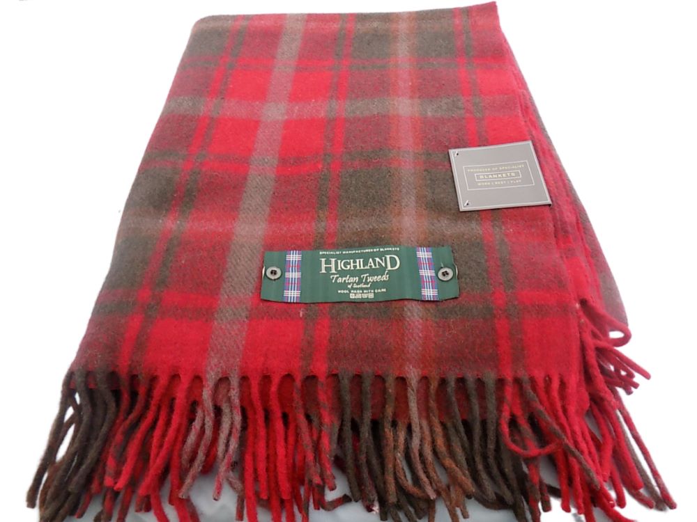 Highland Wool Blend Tartan Blanket / Throw Extra Warm Dark Maple Tartan