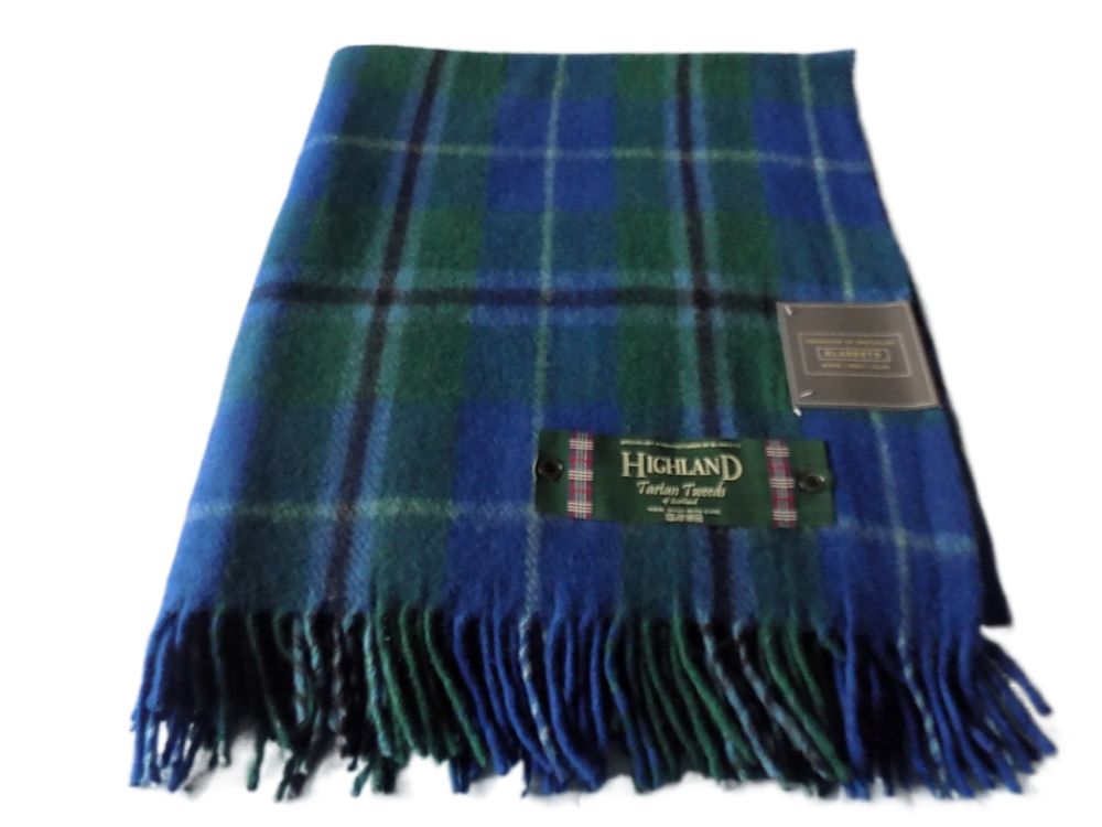 Highland Wool Blend Tartan Blanket / Throw Extra Warm Douglas Blue