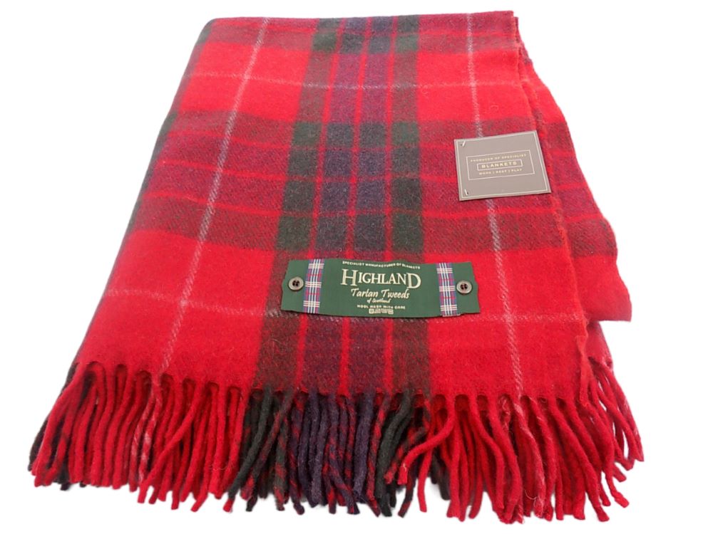 Highland Wool Blend Tartan Blanket / Throw Extra Warm Fraser Red Tartan