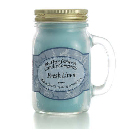 Our Own Candle Company Fresh Linen Scented 13 Ounce Mason Jar Candle