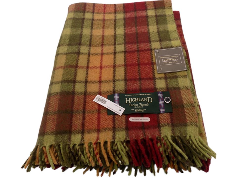 Highland Wool Blend Tartan Blanket / Throw Extra Warm Buchanan Autumn Tartan