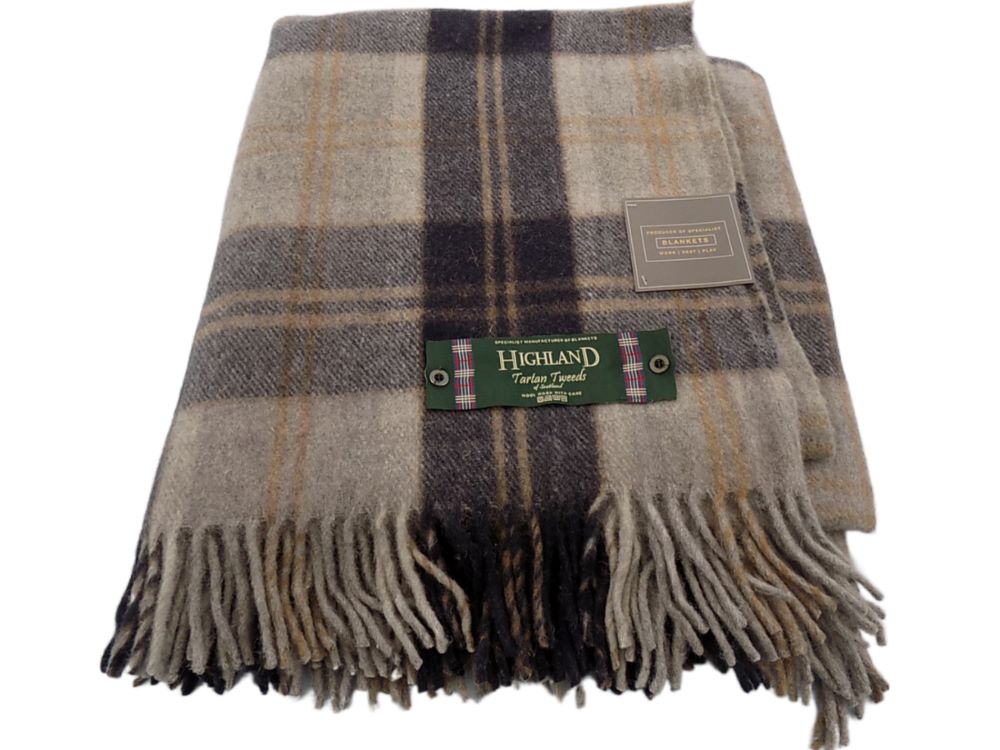 Highland Wool Blend Tartan Blanket / Throw Extra Warm Bannockbane Silver Tartan