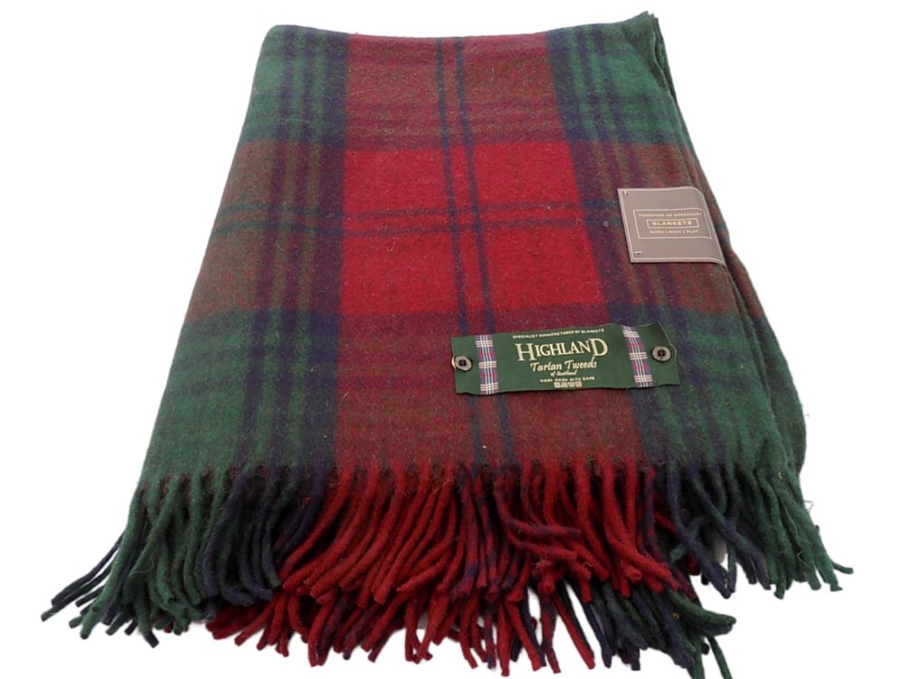 Highland Wool Blend Tartan Blanket / Throw Extra Warm Lindsay Tartan