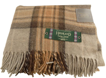 Clans Scotland Wool Blend Tartan Blanket / Throw Extra Warm Mackellar Natural