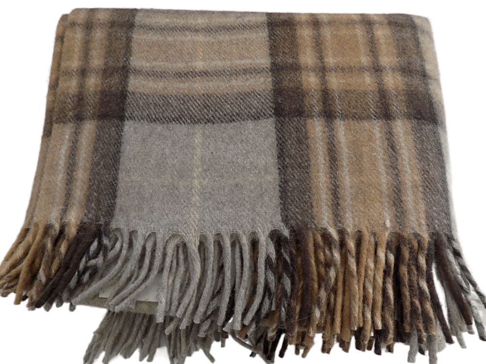 Highland Wool Blend Tartan Blanket / Throw Extra Warm Mackellar Natural