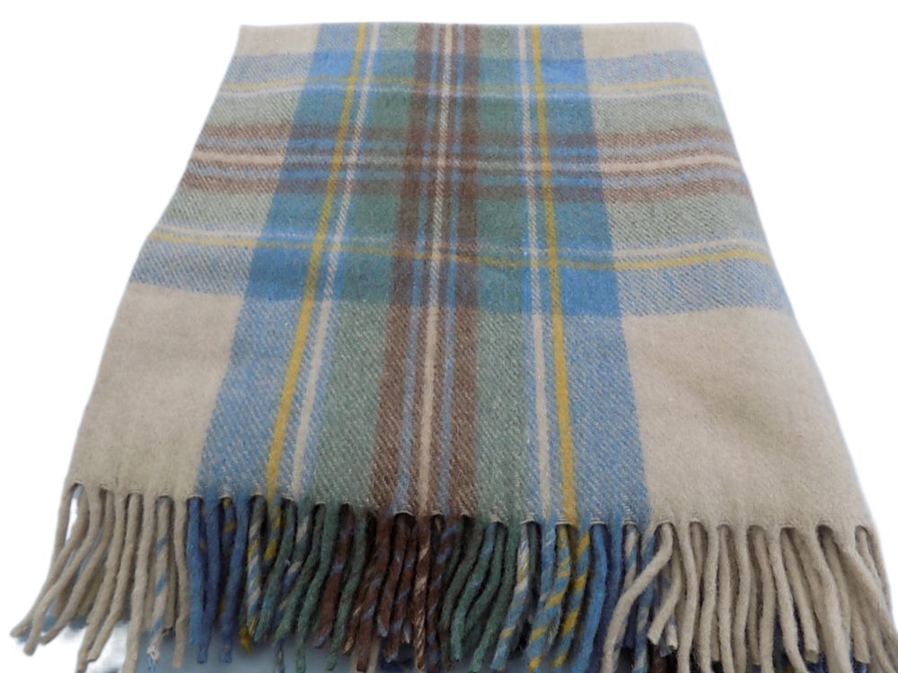 Highland Wool Blend Tartan Blanket / Throw Extra Warm Stewart Mute Blue Tartan