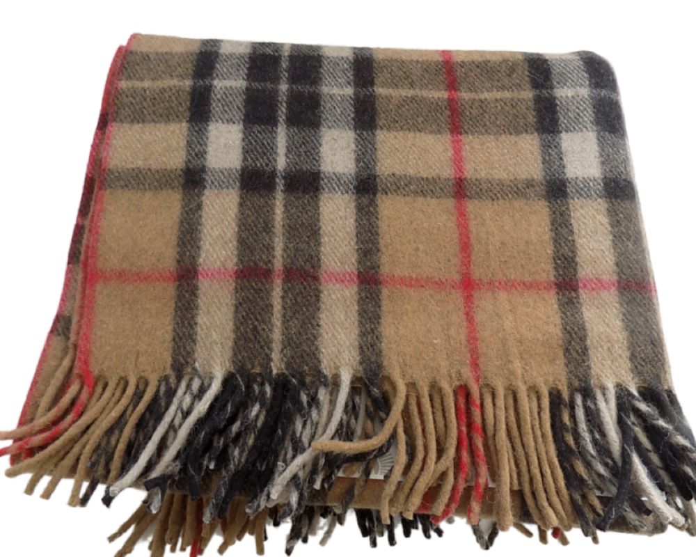 Highland Wool Blend Tartan Blanket / Throw Extra Warm Thomson Camel